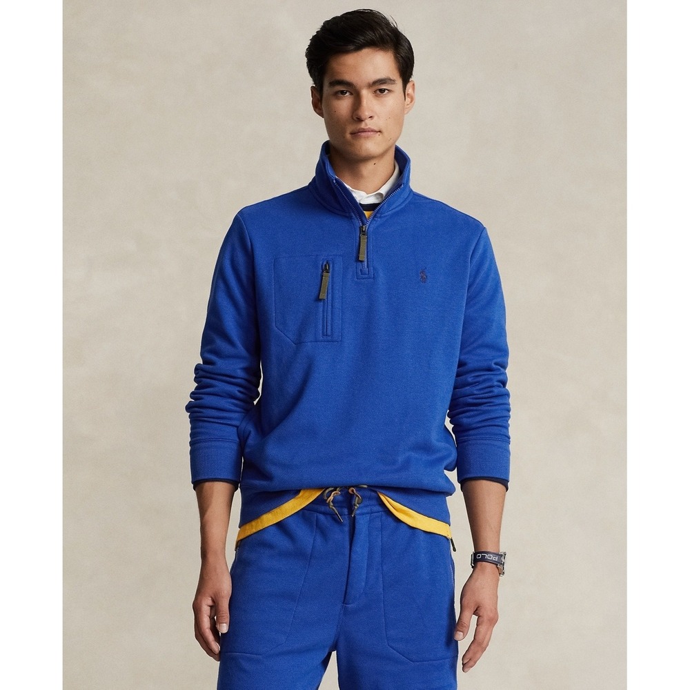 Polo Ralph Lauren Men's Terry Quarter Zip Sweatshirt Blue Saturn Size XL NEW